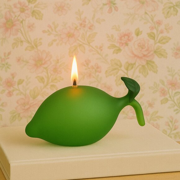 NIB: Pair of rare vintage hand-blown glass OIL LAMPS, shaped as limes with leaf - Picture 2 of 8